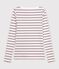 Camiseta de manga larga de algod&oacute;n a rayas con cuello almirante para mujer blanco/rojo