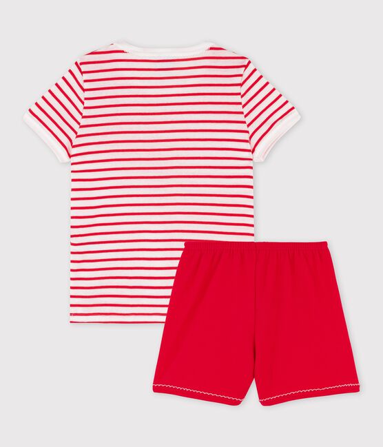 Pijama corto a rayas de algodón de niña blanco MARSHMALLOW/blanco MULTICO
