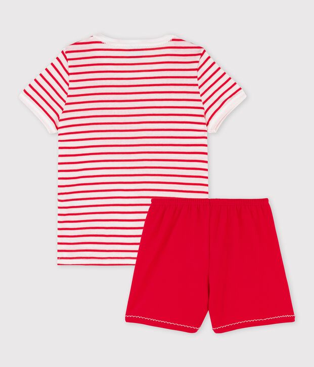 Pijama corto a rayas de algod&oacute;n de ni&ntilde;a blanco/multicolor