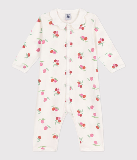 Pijama de algodón sin pies con cuello pétalo de frutas para bebé blanco MARSHMALLOW/blanco MULTICO