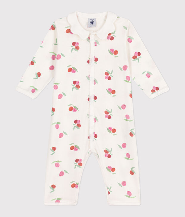 Pijama de algod&oacute;n sin pies con cuello p&eacute;talo de frutas para beb&eacute; blanco/multicolor