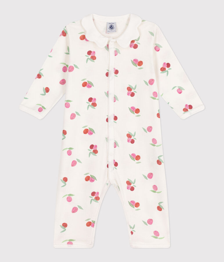 Pijama de algod&oacute;n sin pies con cuello p&eacute;talo de frutas para beb&eacute; blanco MARSHMALLOW/blanco MULTICO
