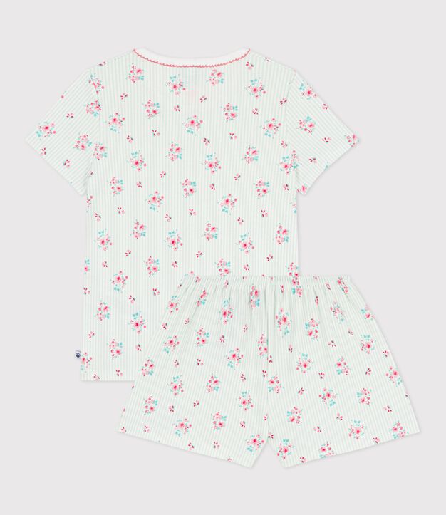 Pijama infantil corto de algod&oacute;n con estampado de flores blanco/multicolor