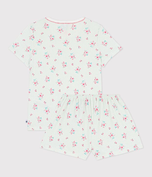 Pijama infantil corto de algod&oacute;n con estampado de flores blanco/multicolor