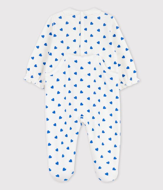 Pelele con corazoncitos azules de terciopelo de bebé blanco MARSHMALLOW/azul BRASIER