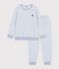 Pijama infantil de rizo de algod&oacute;n a rayas azul/crudo