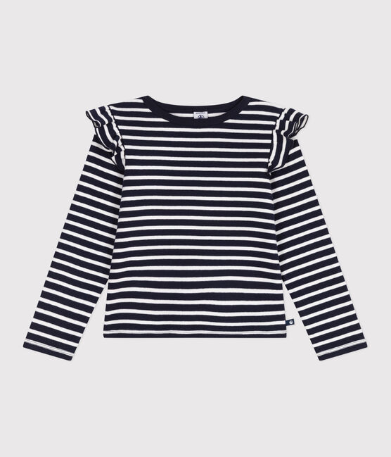 Camiseta infantil de algodón de manga larga a rayas azul SMOKING/blanco MARSHMALLOW