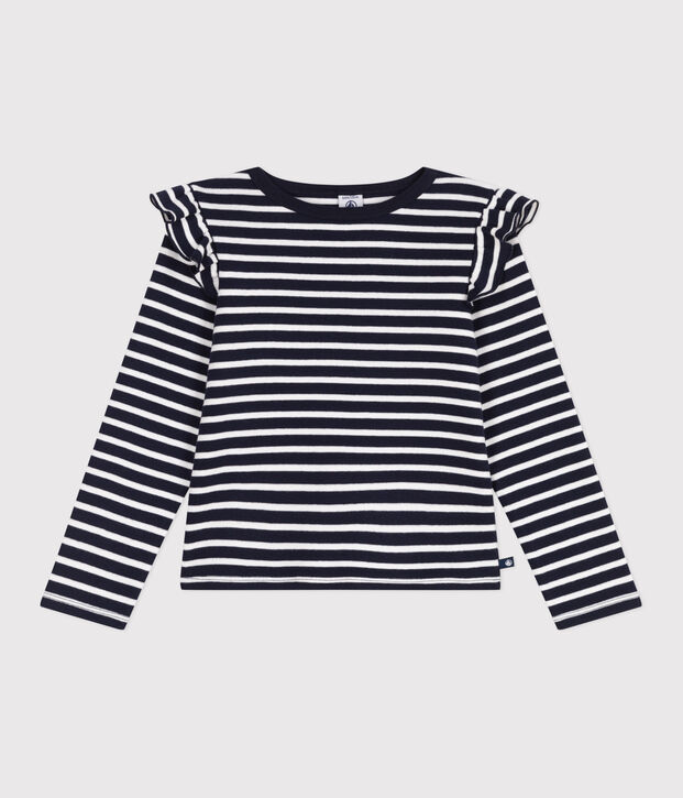 Camiseta infantil de algod&oacute;n de manga larga a rayas azul/blanco
