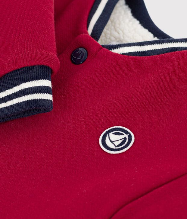 Chaqueta teddy lisa de algod&oacute;n y borreguito para beb&eacute; rojo