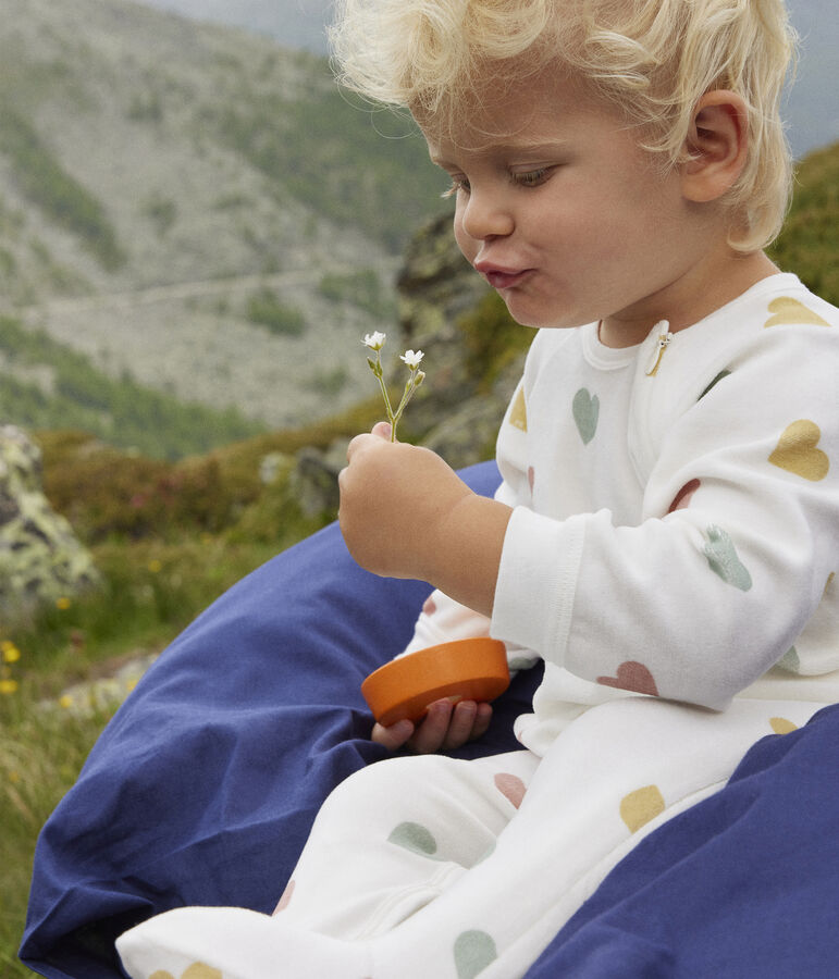 Pijama de terciopelo con corazones multicolores para beb&eacute; blanco MARSHMALLOW/blanco MULTICO