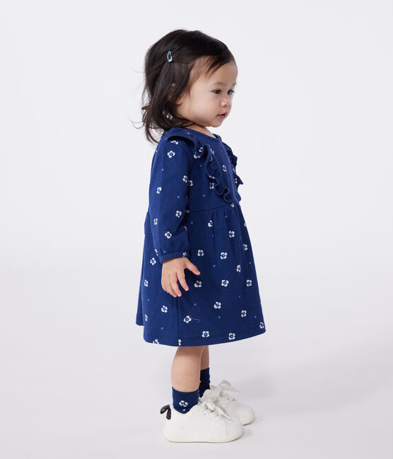 Vestido de algodón de manga larga con estampado de flores para bebé azul MEDIEVAL/blanco MULTICO