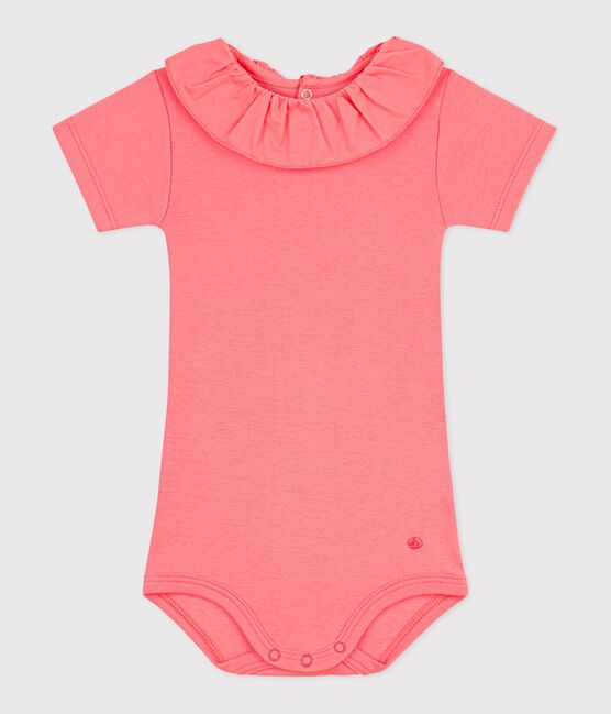 Body liso de algodón con cuello para bebé rosa FLAMAND
