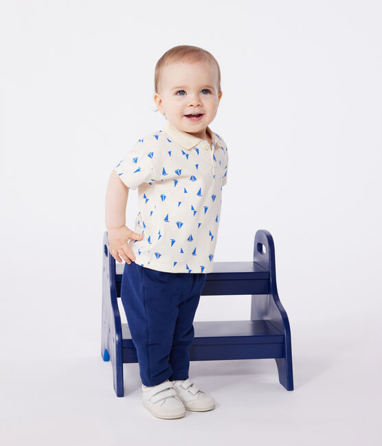 Polo de algodón de manga corta con estampado de barquitos para bebé azul AVALANCHE/blanco PERSE