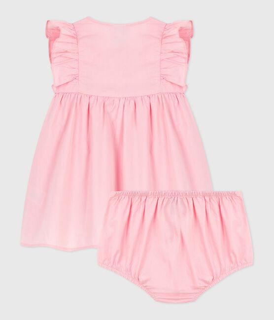 Vestido y pantalones bombachos de bebé de algodón liso rosa CHARME