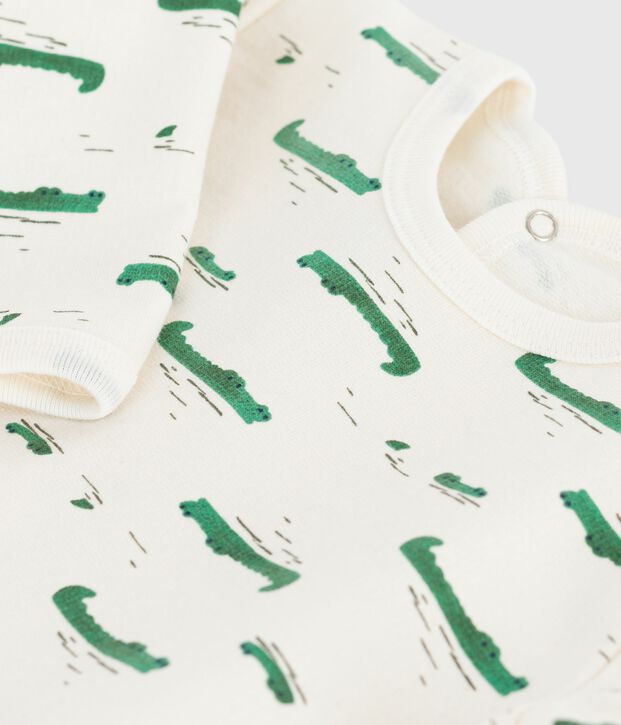 Pijama de felpa cepillada con abertura en la espalda y estampado de cocodrilo para beb&eacute; crudo/multicolor