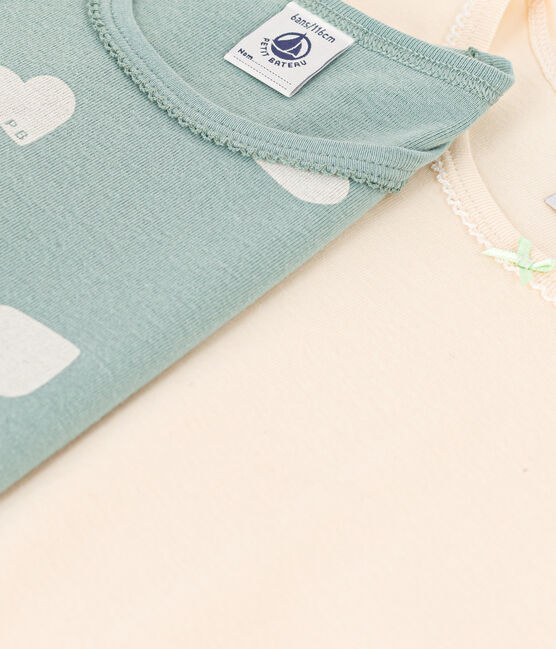 Juego de 2 camisetas de manga larga de algodón con corazón para niña variante 1