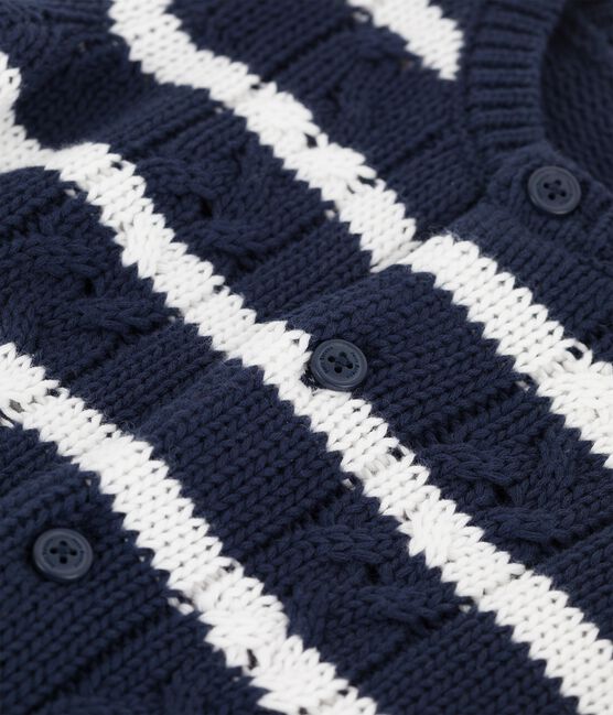 Cárdigan de punto trenzado de bebé azul SMOKING/blanco MARSHMALLOW