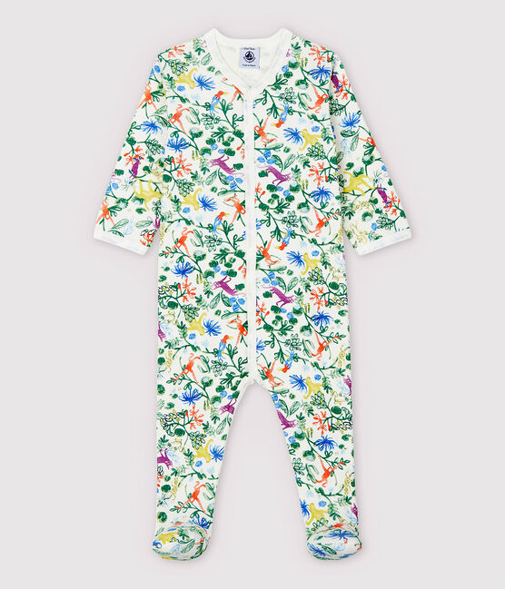 Pijama enterizo de jungla de algodón de bebé blanco MARSHMALLOW/blanco MULTICO
