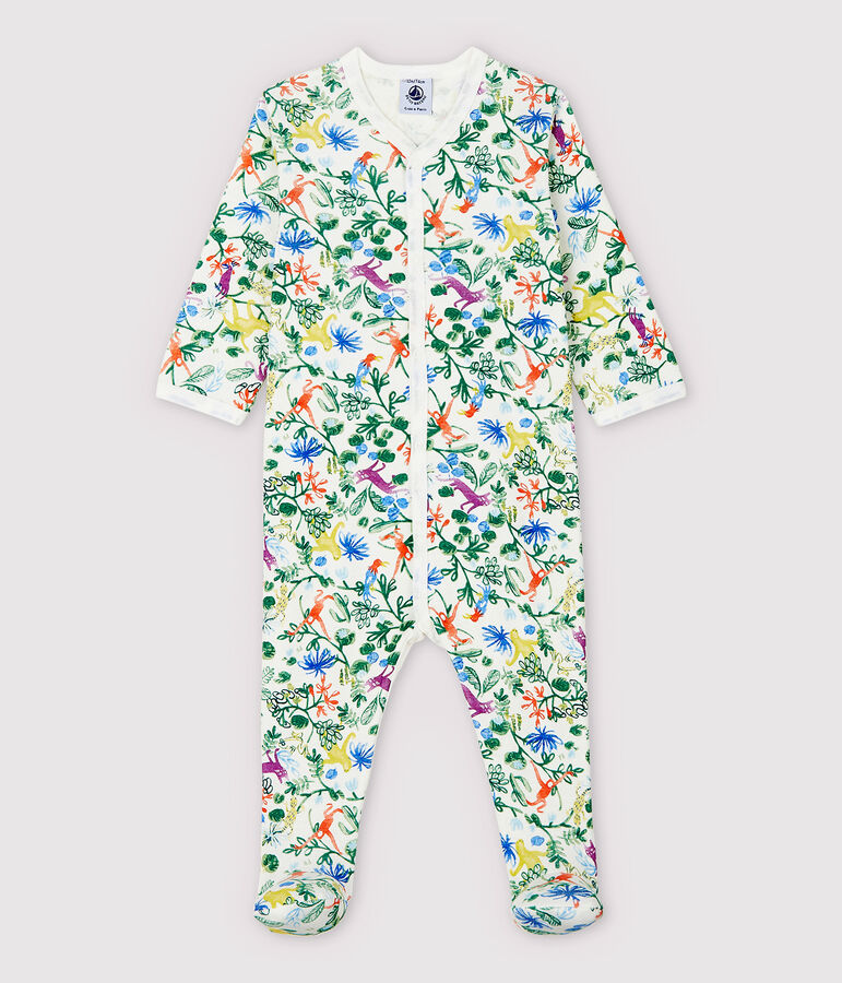 Pijama enterizo de jungla de algod&oacute;n de beb&eacute; blanco/multicolor
