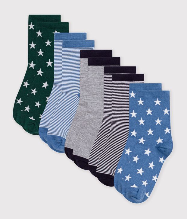 5 pares de calcetines infantiles de algod&oacute;n con estampado de estrellas y rayas multicolor