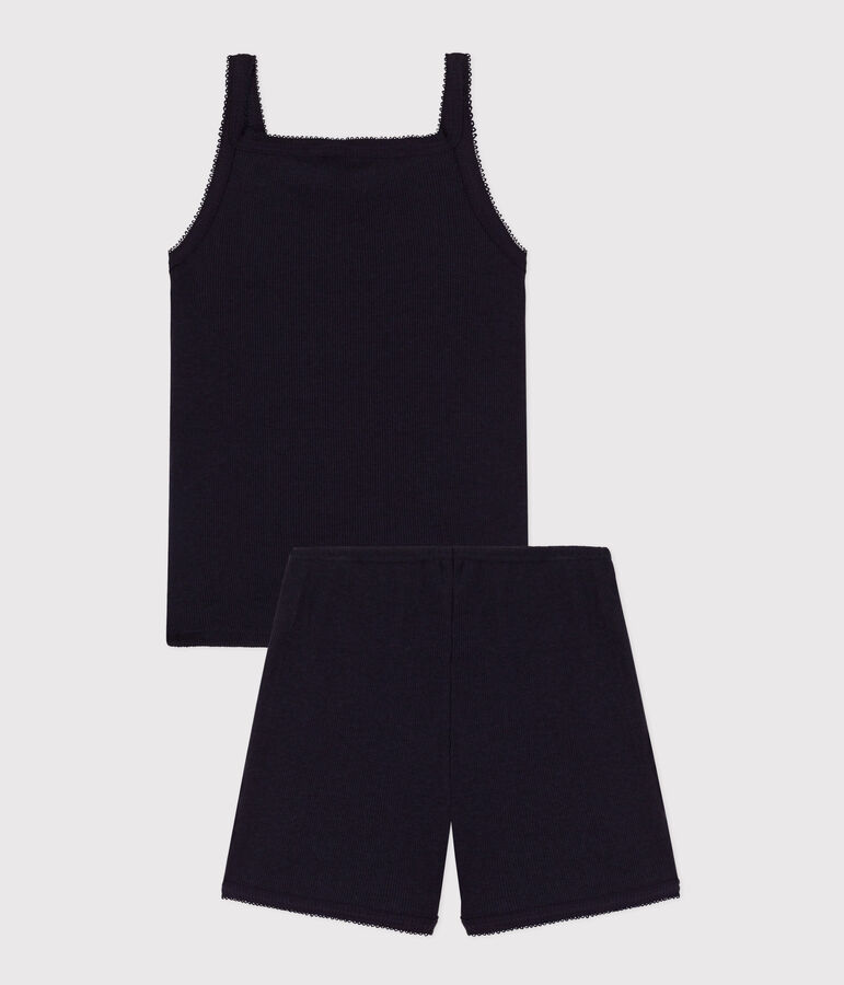 Pijama corto y liso de tirantes de algod&oacute;n y lyocell para ni&ntilde;a azul