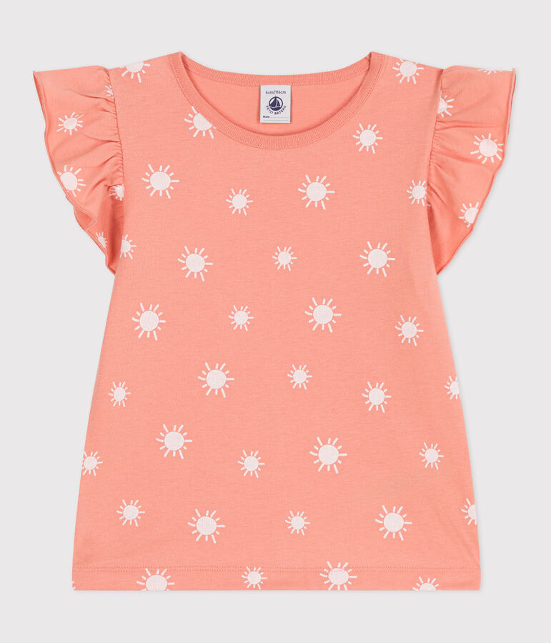 Camiseta infantil de manga corta de algod&oacute;n con estampado naranja/blanco