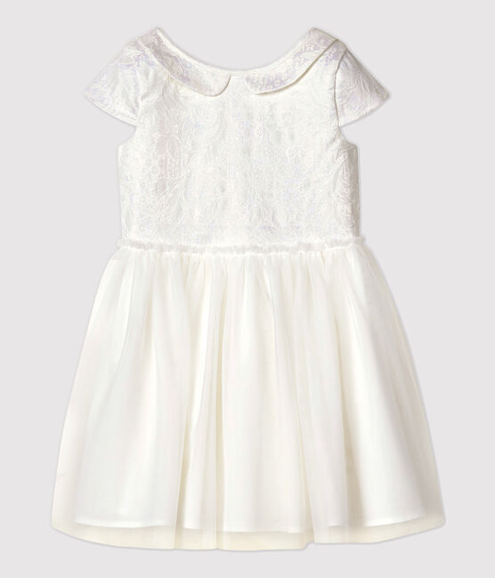 Vestido de celebración de jacquard y tul de niña blanco MARSHMALLOW
