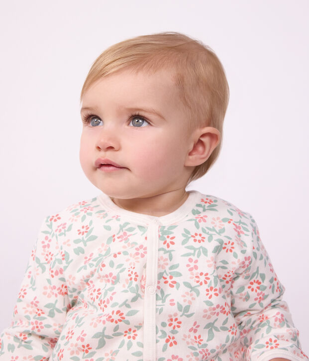 Pijama sin pies de mulet&oacute;n con estampado de flores para beb&eacute; blanco/multicolor