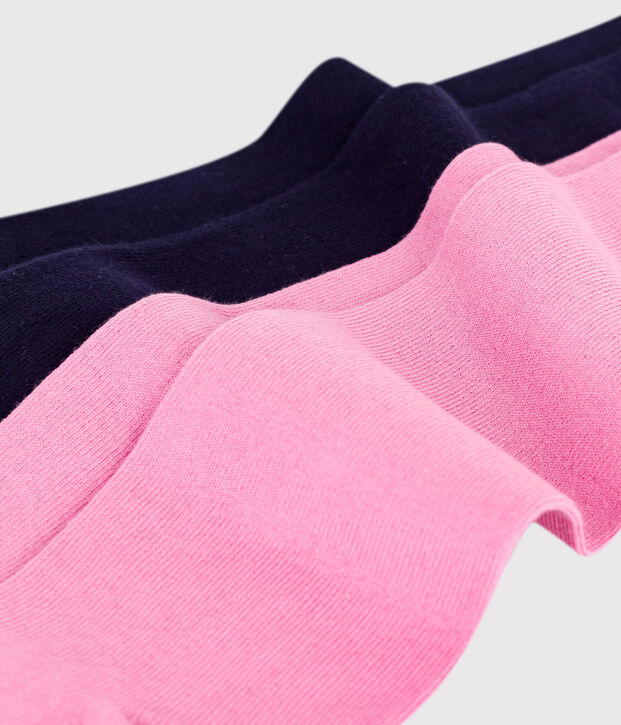 Juego de 2 pares de leotardos infantiles de punto de algod&oacute;n rosa/azul