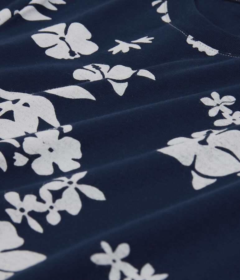 Camiseta RECTA con cuello redondo de algod&oacute;n org&aacute;nico de mujer azul MEDIEVAL/blanco MARSHMALLOW