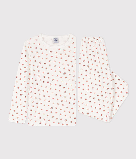 Pijama de algodón con zorro para niño/niña blanco MARSHMALLOW/blanco MULTICO