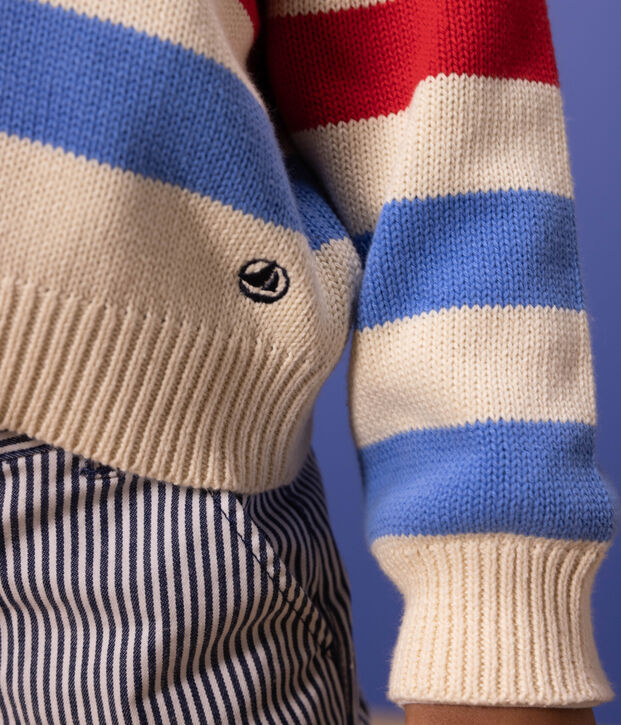 Jersey de algod&oacute;n a rayas para ni&ntilde;o/ni&ntilde;a crudo/azul/rojo