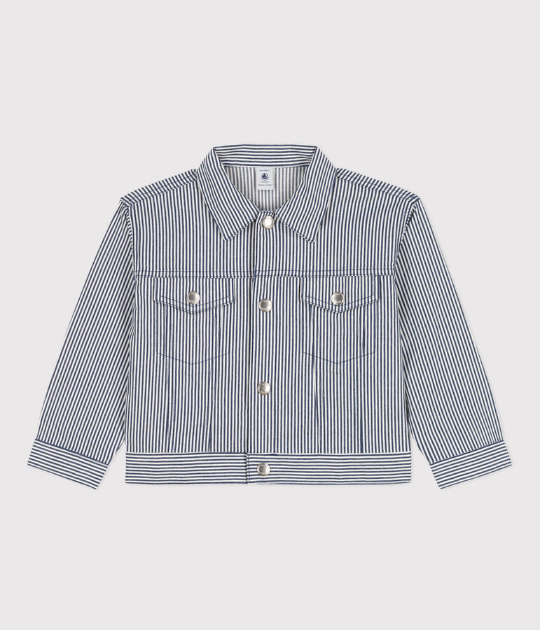 Chaqueta de tela de algod&oacute;n a rayas para ni&ntilde;a azul/blanco