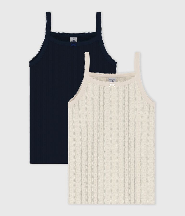 Juego de camisetas de tirantes infantiles lisas de algod&oacute;n calado multicolor