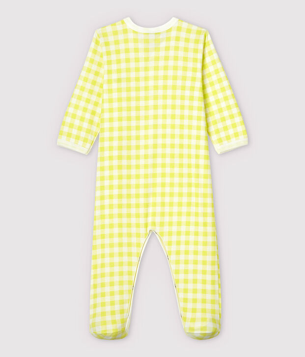 Pijama enterizo de vichy amarillo de algod&oacute;n de beb&eacute; blanco/amarillo