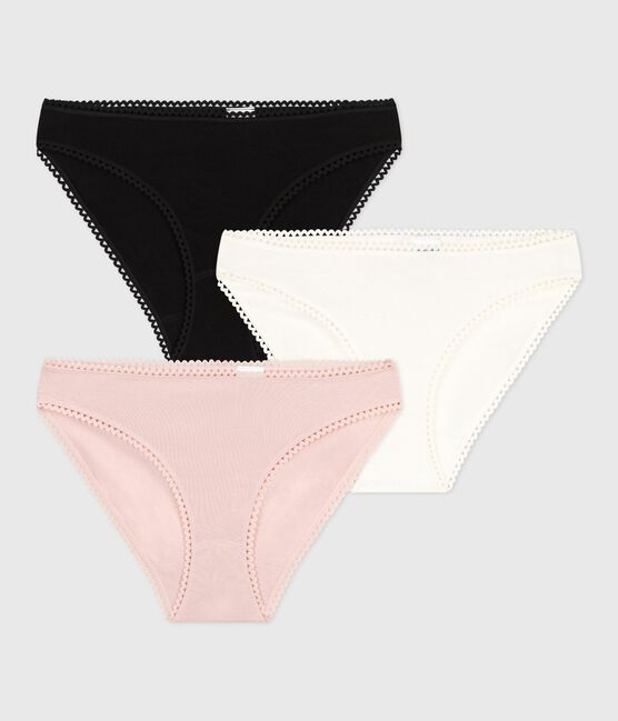 Juego de 3 braguitas lisas de algodón y elastano para mujer variante 1