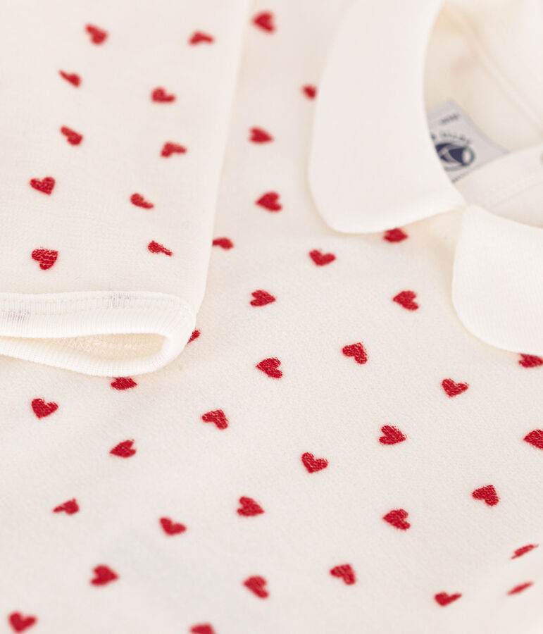 Pijama de terciopelo con corazones para beb&eacute; blanco MARSHMALLOW/rojo TERKUIT