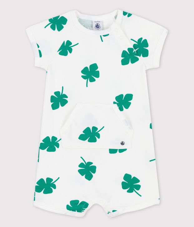 Mono corto con estampado vegetal de mulet&oacute;n para beb&eacute; blanco/verde