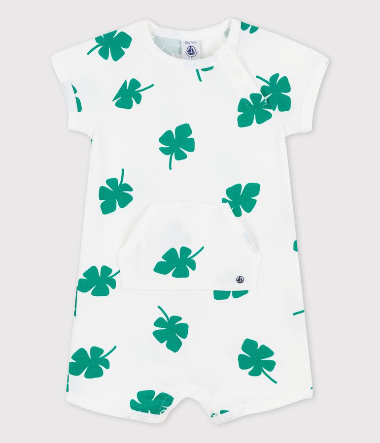 Mono corto con estampado vegetal de mulet&oacute;n para beb&eacute; blanco/verde