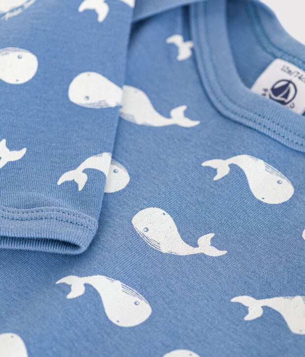 Body de manga larga de algod&oacute;n para beb&eacute; azul/blanco
