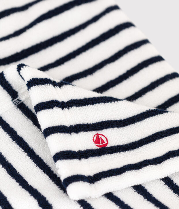 Capa de ba&ntilde;o de rizo a rayas para beb&eacute; blanco/azul