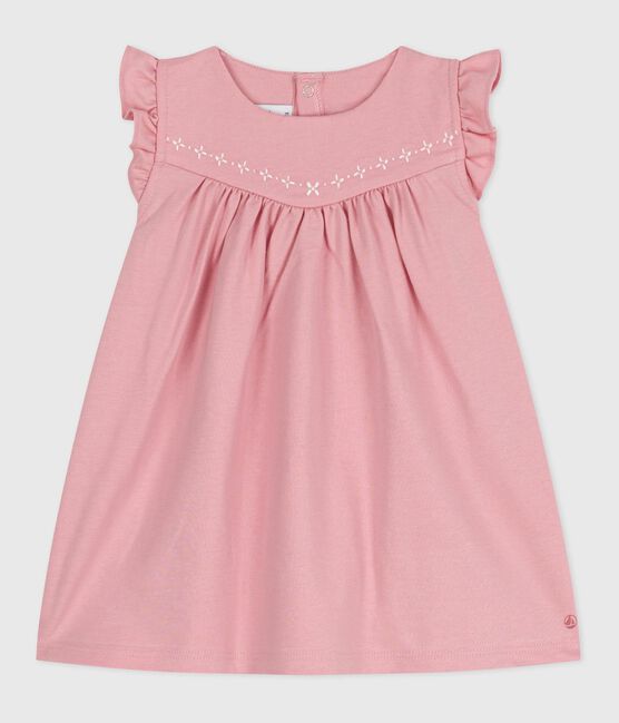 Vestido liso de algodón sin mangas con detalles bordados en el cuello para bebé rosa CHARME