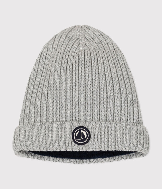 Gorro de punto tricotado con forro polar para beb&eacute; gris