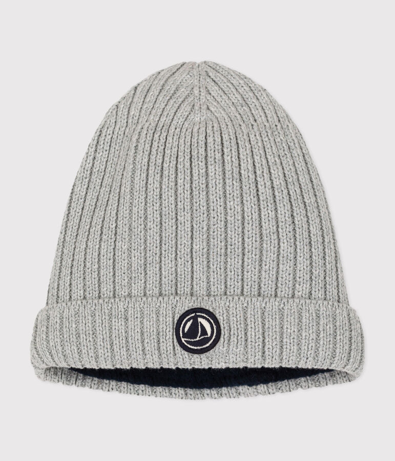 Gorro de punto tricotado con forro polar para beb&eacute; gris