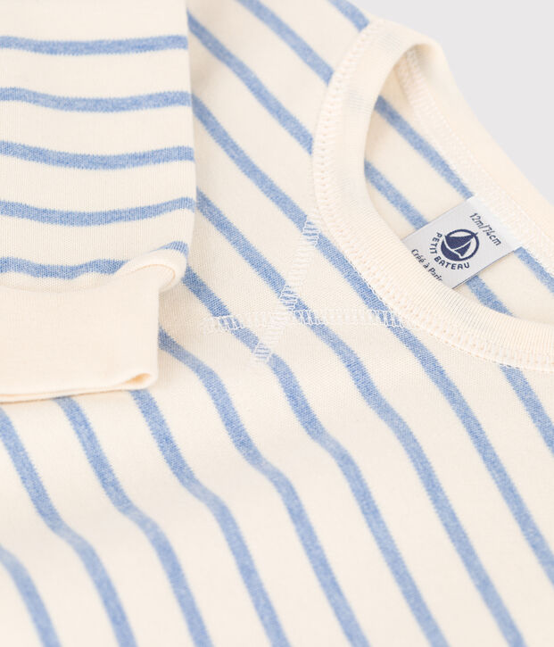 Sudadera a rayas marineras de algod&oacute;n de beb&eacute; crudo/azul