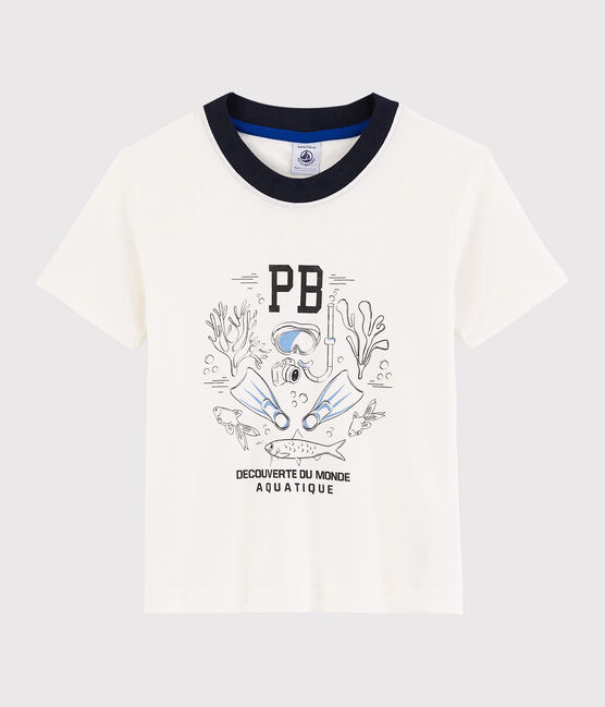 Camiseta de manga corta de algodón de niño blanco MARSHMALLOW