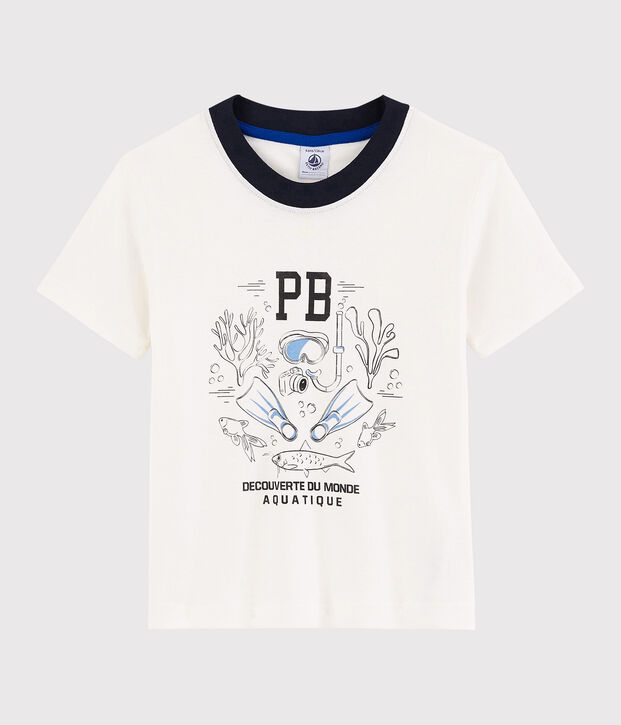 Camiseta de manga corta de algod&oacute;n de ni&ntilde;o blanco