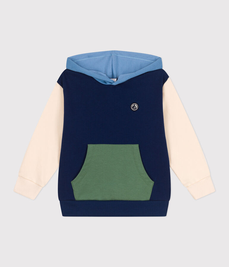 Sudadera infantil de algod&oacute;n liso con capucha azul/multicolor