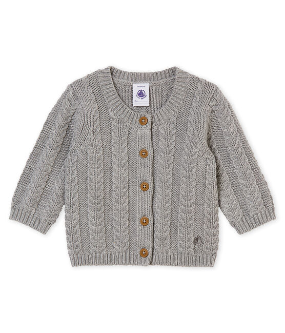 Cárdigan en tricot para bebé mixto en lana y algodón gris SUBWAY CHINE
