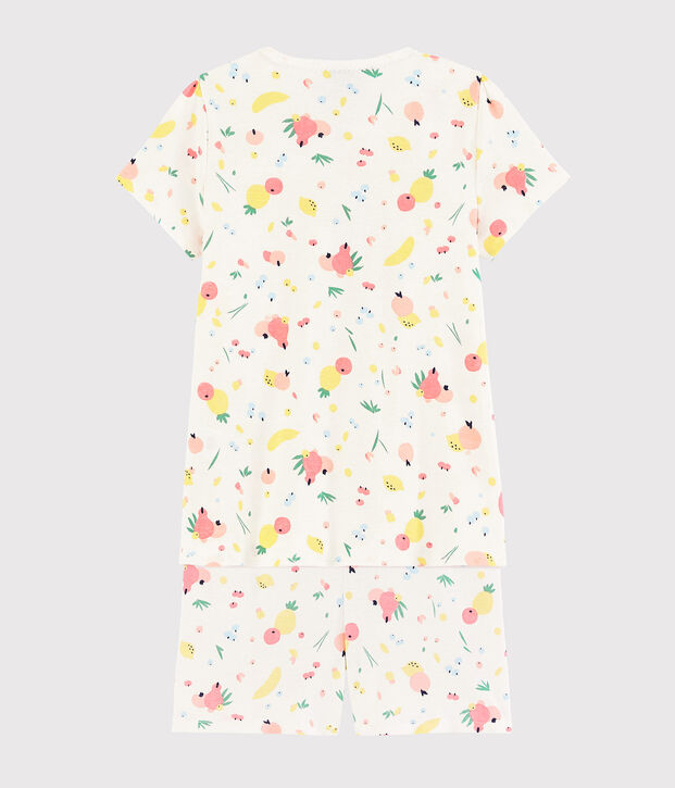 Pijama corto con estampado de frutas de verano de ni&ntilde;a de algod&oacute;n ecol&oacute;gico blanco/multicolor